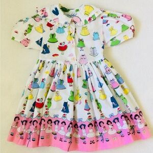 Vintage Mousefeathers Girls Dress with Colorful Doll Print, Sz.3 Made in U.S.A.